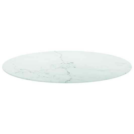 322251 vidaXL Table Top White Ø90x1 cm Tempered Glass with Marble Design