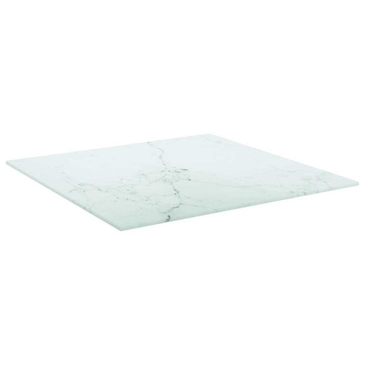 322254 vidaXL Table Top White 50x50 cm 6 mm Tempered Glass with Marble Design