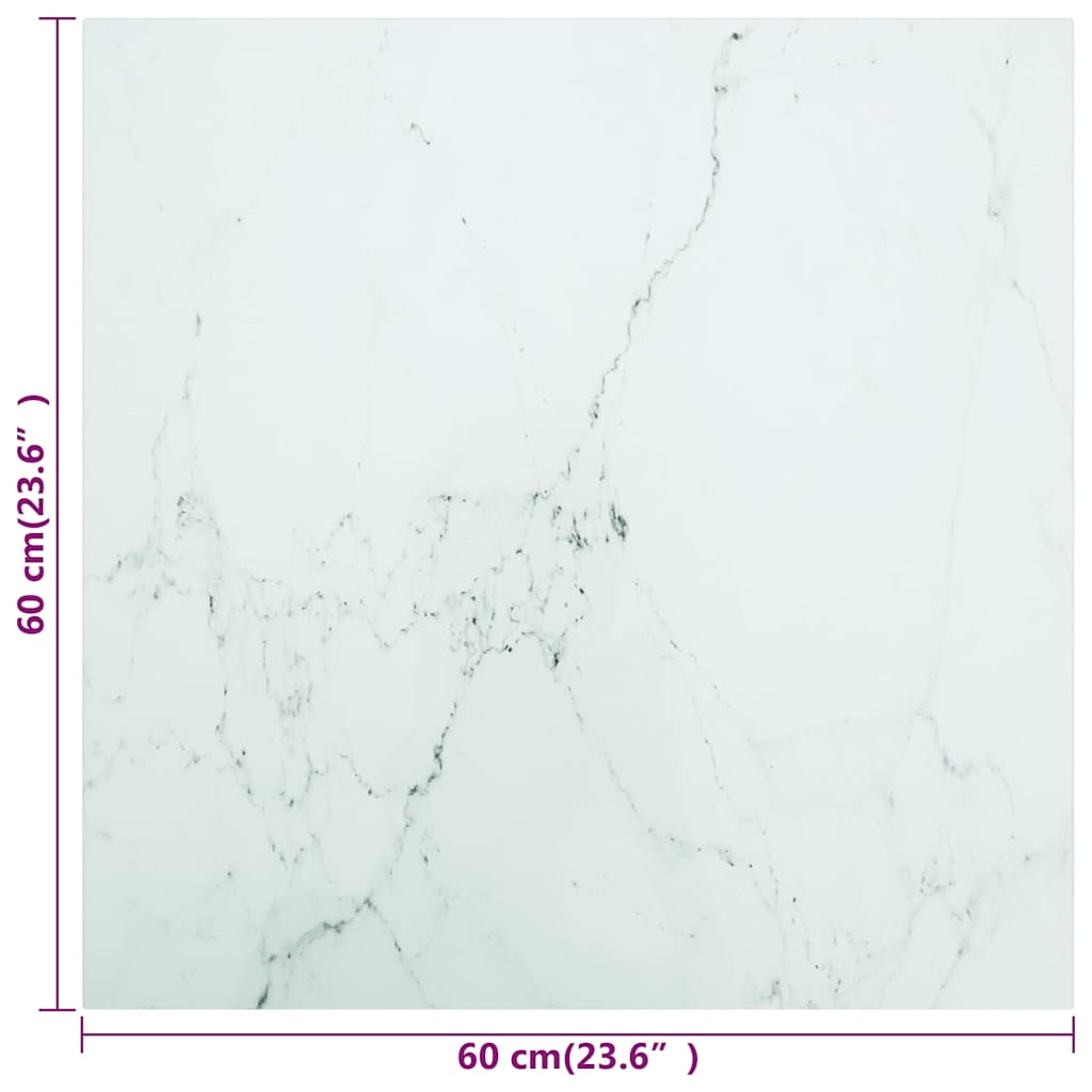 322255 vidaXL Table Top White 60x60 cm 6 mm Tempered Glass with Marble Design