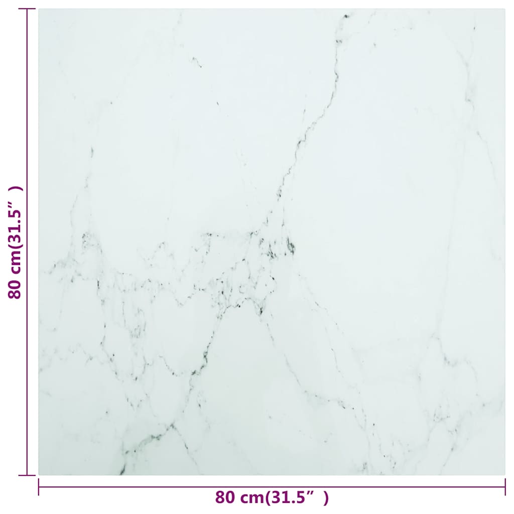 322257 vidaXL Table Top White 80x80 cm 6 mm Tempered Glass with Marble Design