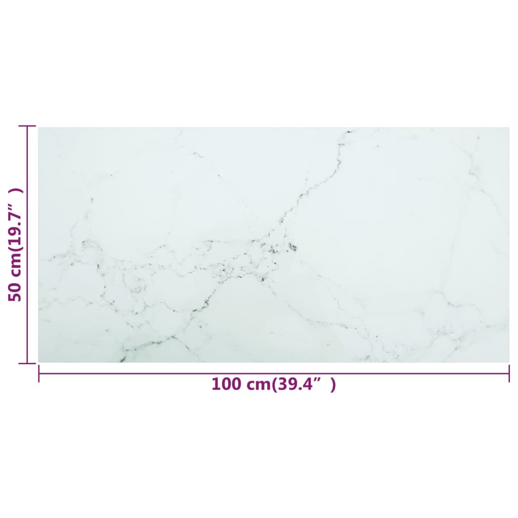 322258 vidaXL Table Top White 100x50 cm 6mm Tempered Glass with Marble Design
