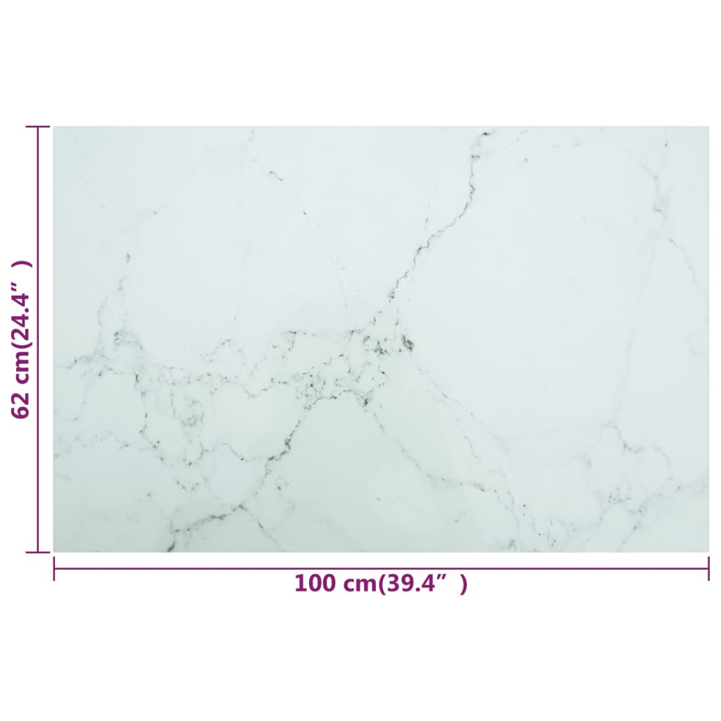 322259 vidaXL Table Top White 100x62 cm 8mm Tempered Glass with Marble Design