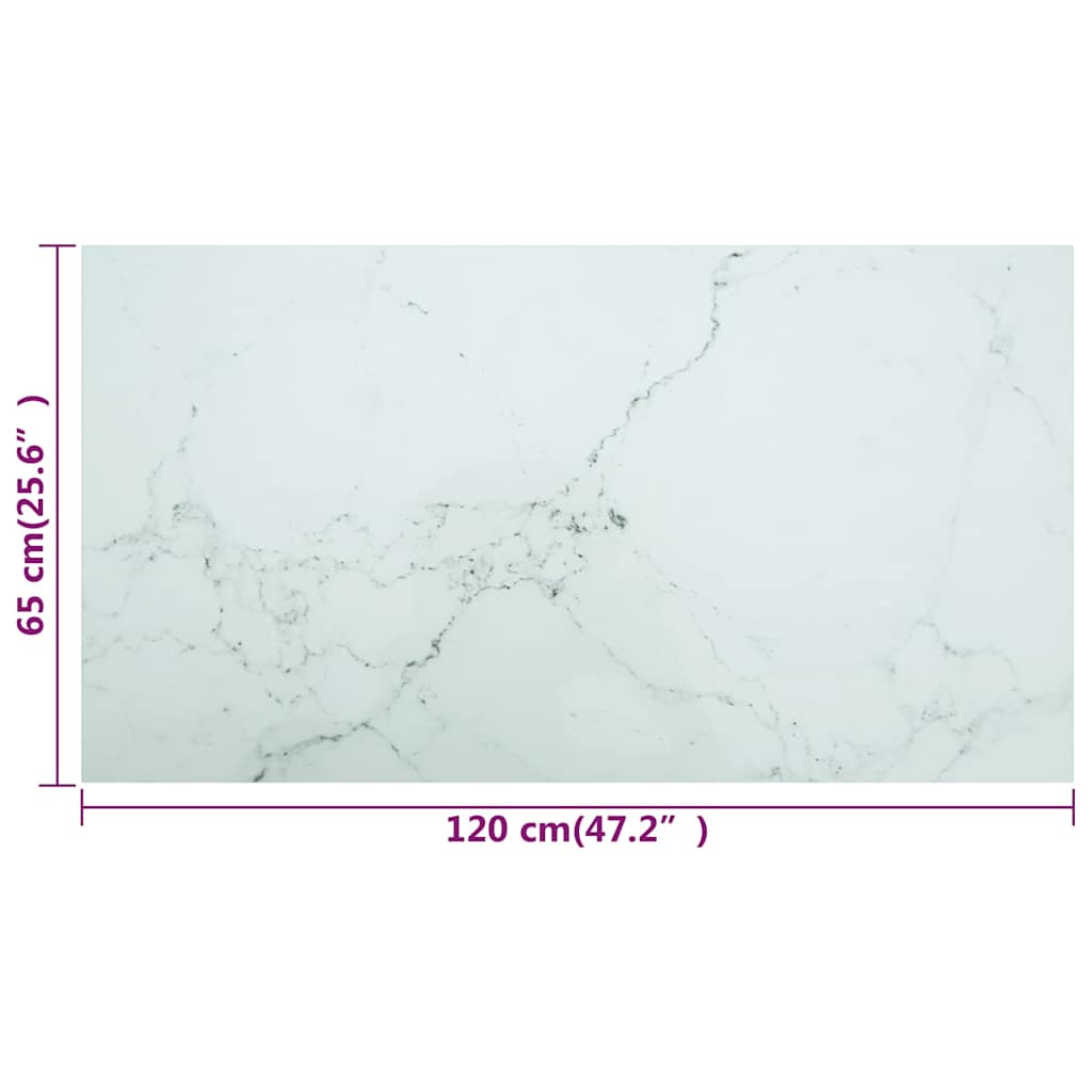 322260 vidaXL Table Top White 120x65 cm 8mm Tempered Glass with Marble Design