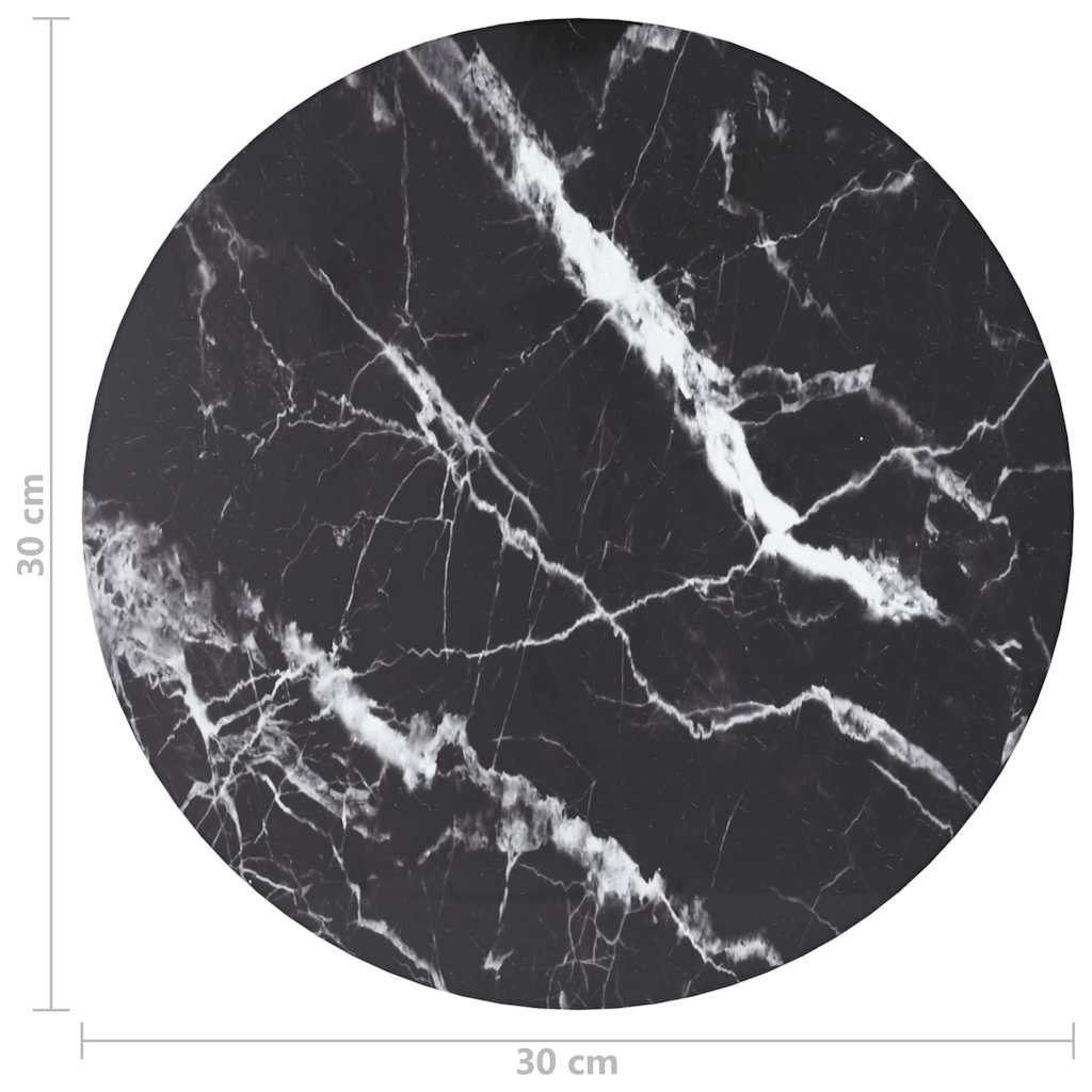 322261 vidaXL Table Top Black Ø30x0,8 cm Tempered Glass with Marble Design