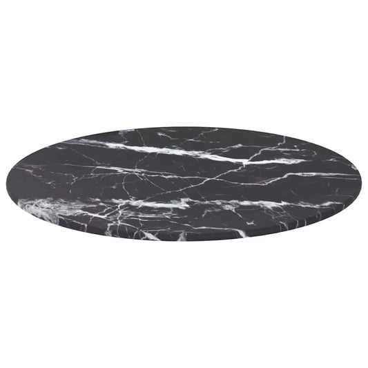 322262 vidaXL Table Top Black Ø40x0,8 cm Tempered Glass with Marble Design