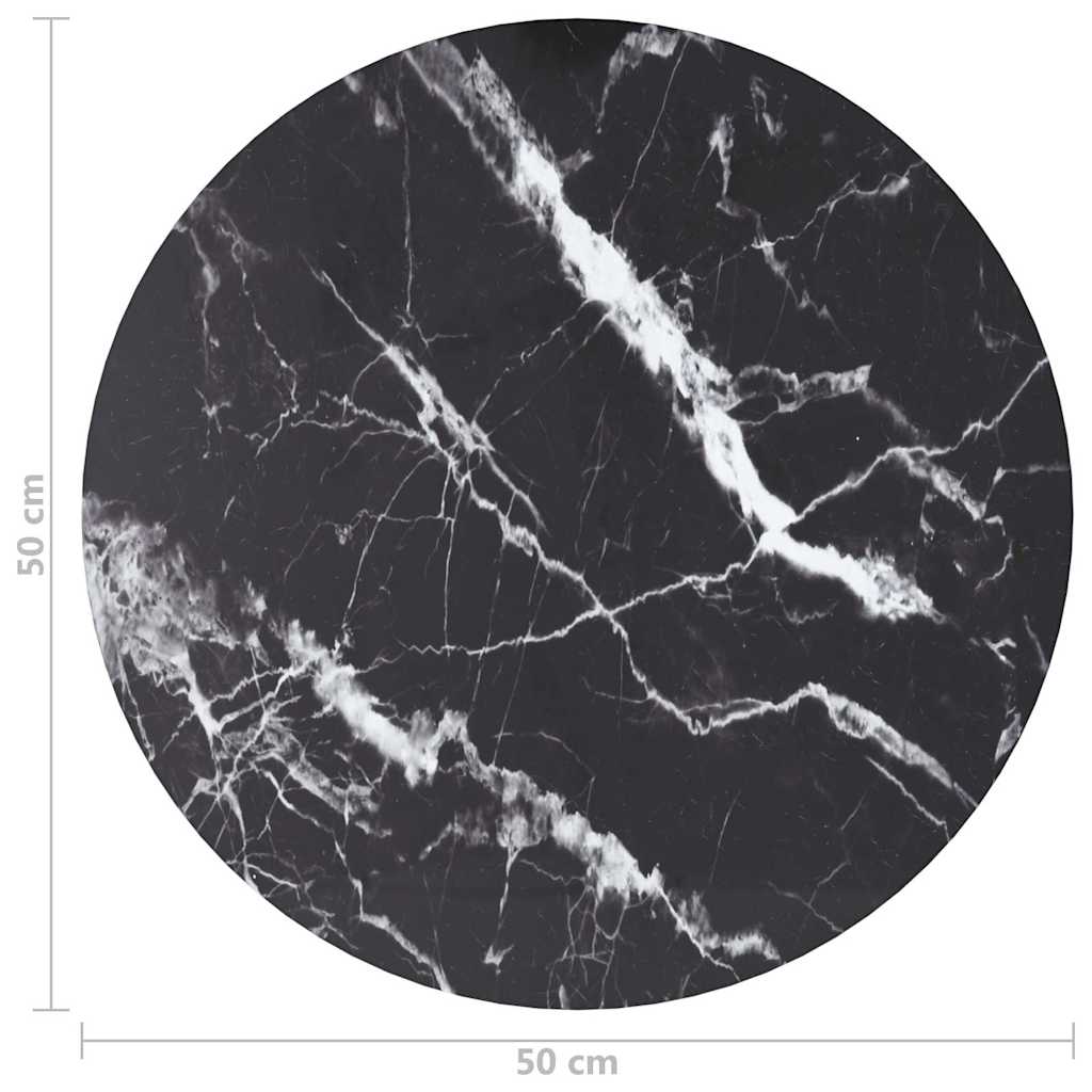 322263 vidaXL Table Top Black Ø50x0,8 cm Tempered Glass with Marble Design
