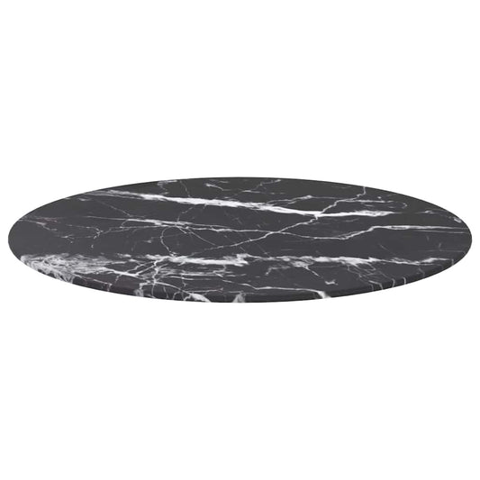 322264 vidaXL Table Top Black Ø60x0,8 cm Tempered Glass with Marble Design