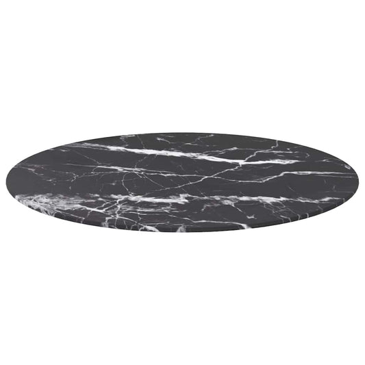 322265 vidaXL Table Top Black Ø70x0,8 cm Tempered Glass with Marble Design