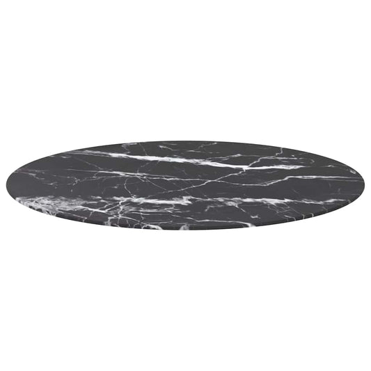 322267 vidaXL Table Top Black Ø90x1 cm Tempered Glass with Marble Design