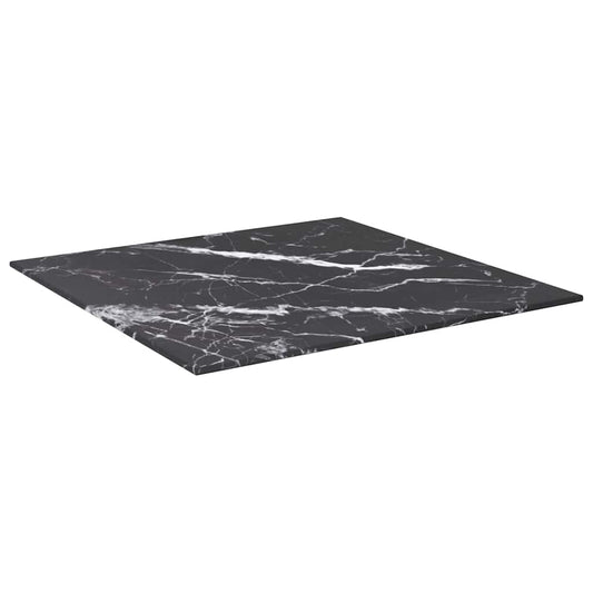 322270 vidaXL Table Top Black 50x50 cm 6 mm Tempered Glass with Marble Design