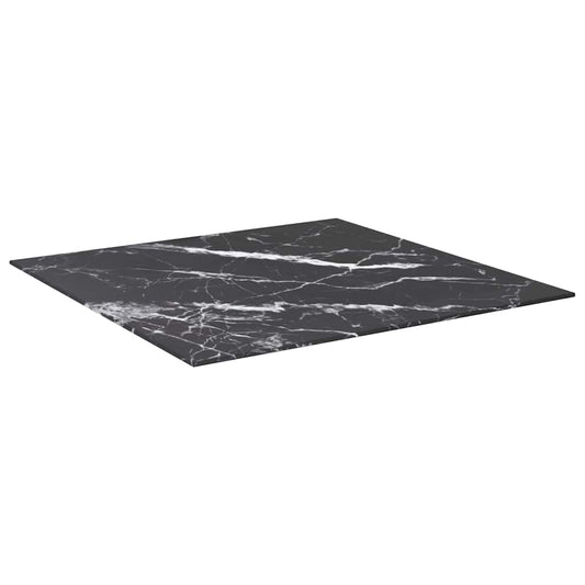 322272 vidaXL Table Top Black 70x70 cm 6 mm Tempered Glass with Marble Design