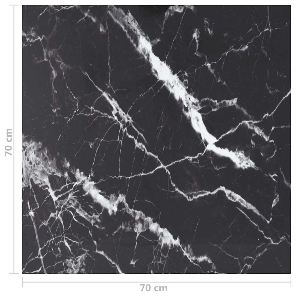 322272 vidaXL Table Top Black 70x70 cm 6 mm Tempered Glass with Marble Design