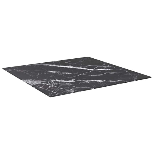 322273 vidaXL Table Top Black 80x80 cm 6 mm Tempered Glass with Marble Design