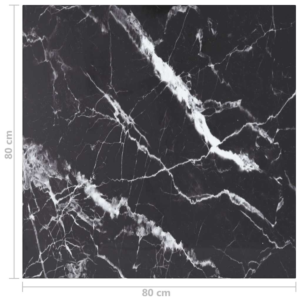 322273 vidaXL Table Top Black 80x80 cm 6 mm Tempered Glass with Marble Design