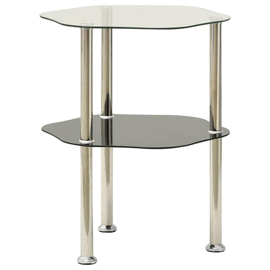 322791 vidaXL 2-Tier Side Table Transparent & Black 38x38x50cm Tempered Glass
