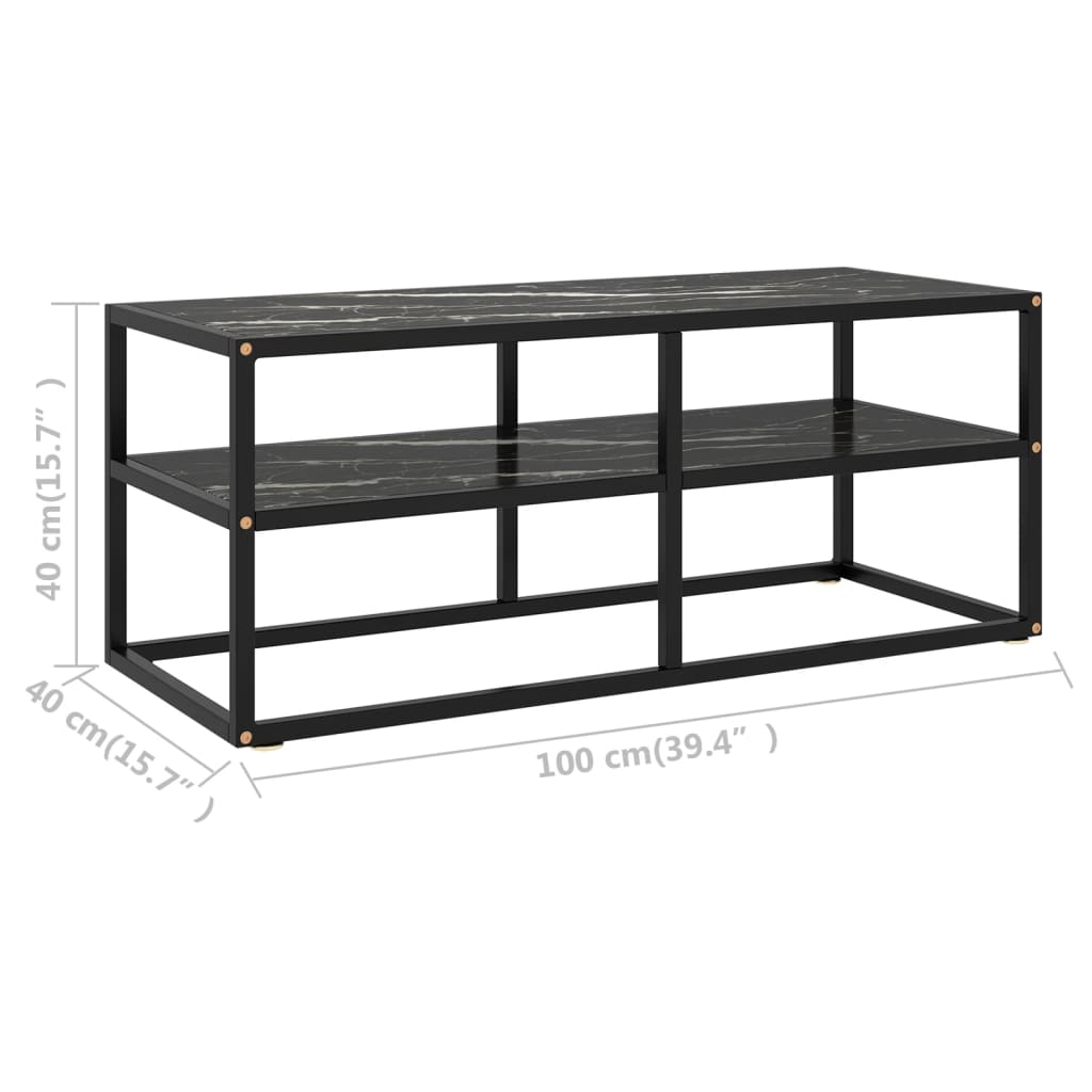 vidaXL Tv Cabinet | Black | Tempered Glass, Powder-Coated Steel | Medium