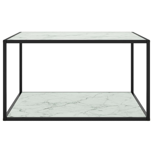 vidaXL Coffee Table Black with White Marble Glass 90x90x50 cm