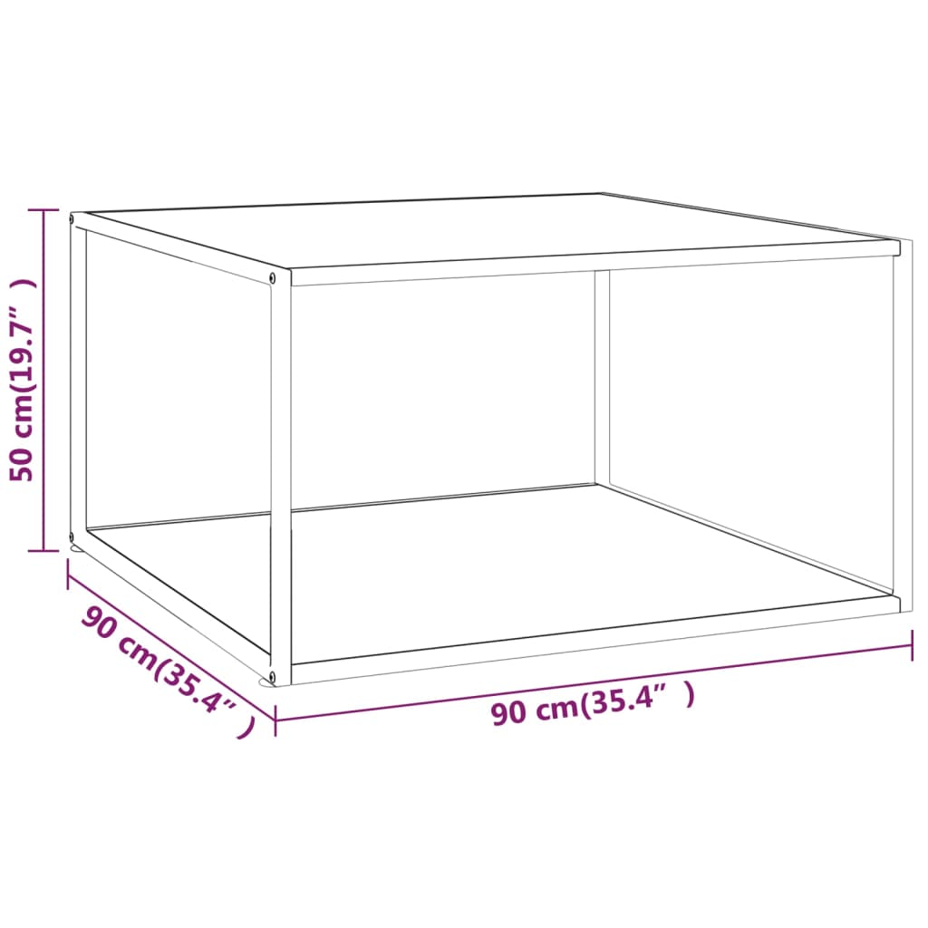 vidaXL Coffee Table Black with White Marble Glass 90x90x50 cm