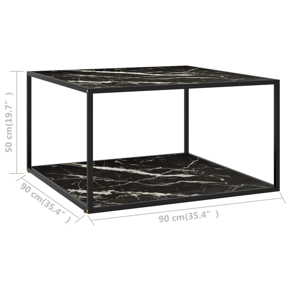 322914 vidaXL Coffee Table Black with Black Marble Glass 90x90x50 cm
