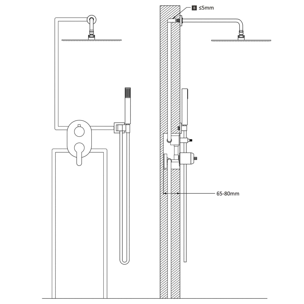 vidaXL Shower System Stainless Steel 201 Black