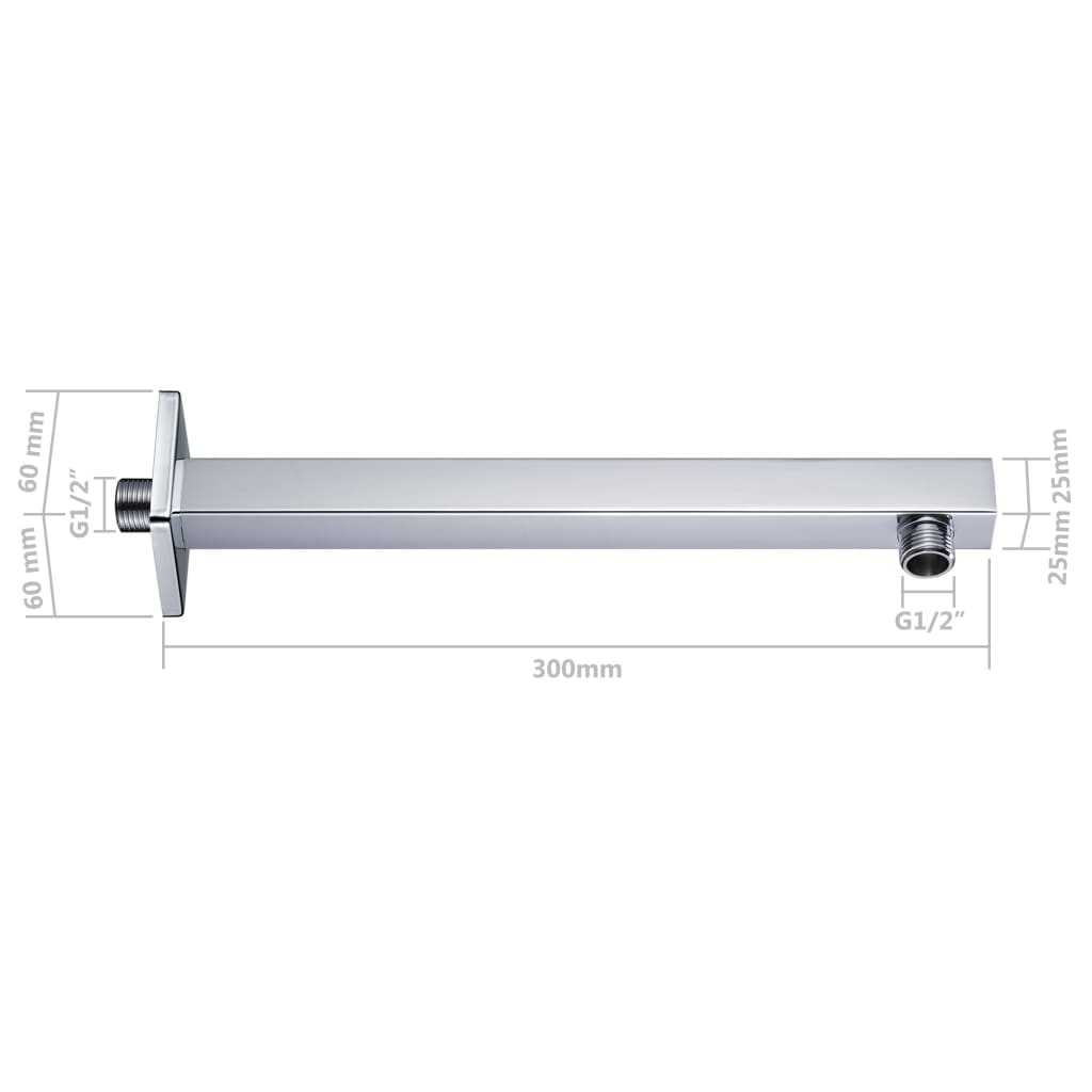 vidaXL Shower Support Arm Square Stainless Steel 201 Silver 30 cm