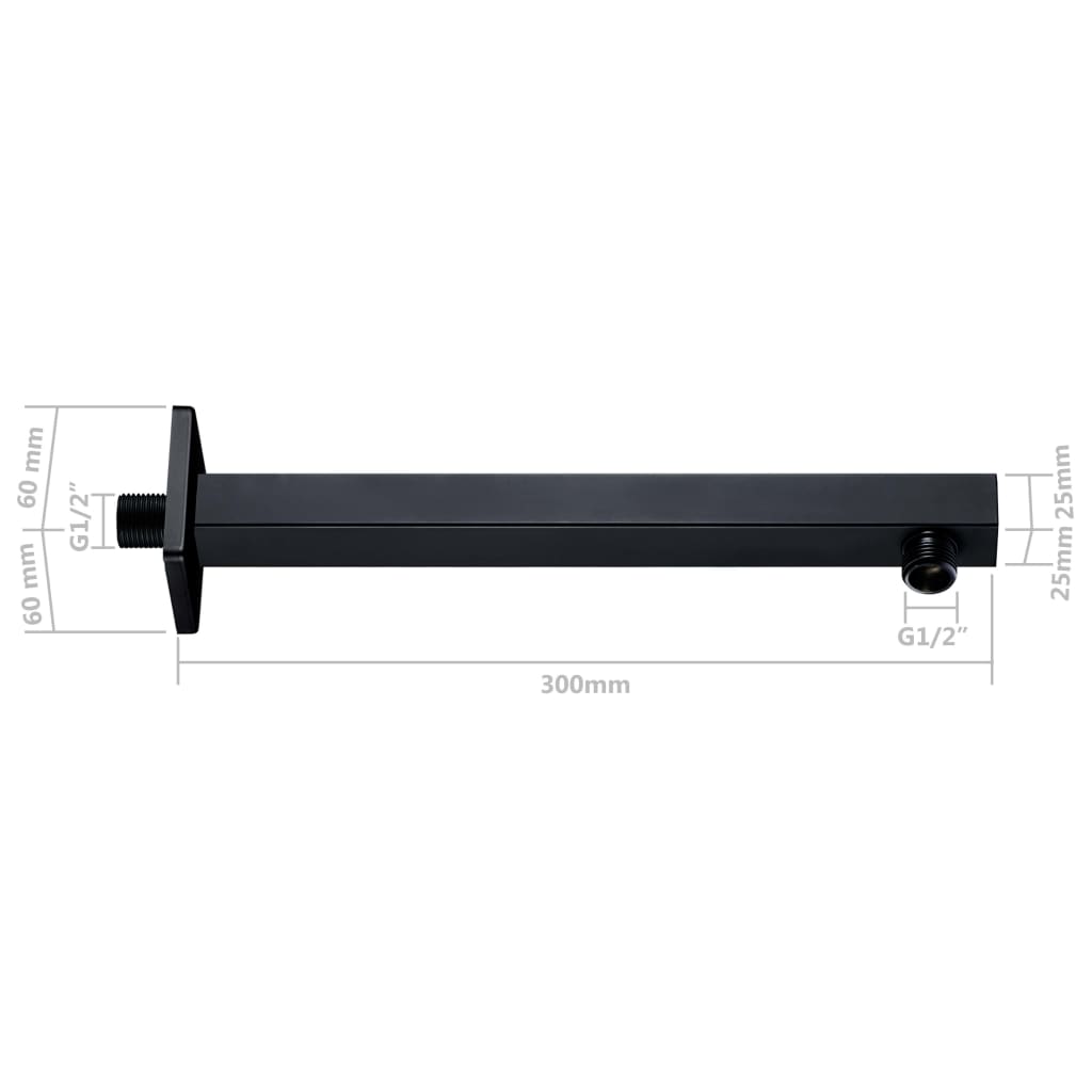 vidaXL Shower Support Arm Square Stainless Steel 201 Black 30 cm