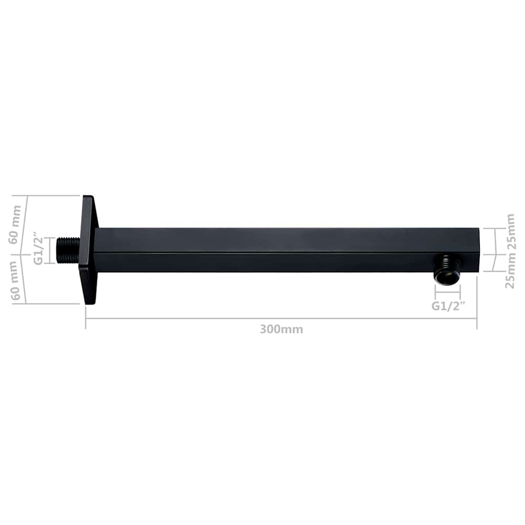 vidaXL Shower Support Arm Square Stainless Steel 201 Black 30 cm