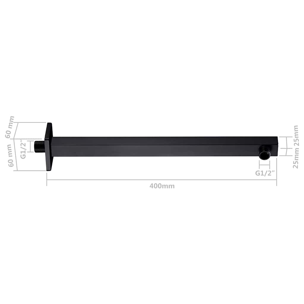 vidaXL Shower Support Arm Square Stainless Steel 201 Black 40 cm