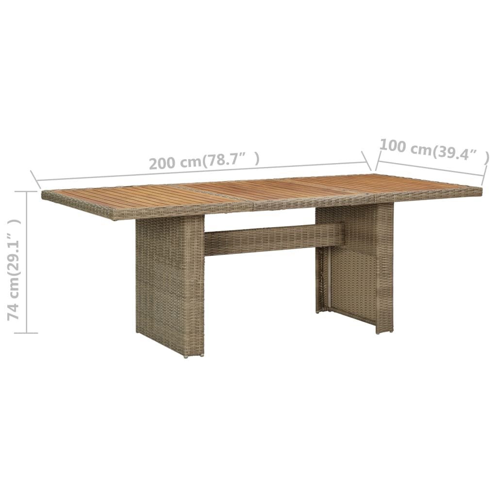 310143 vidaXL Garden Dining Table Brown 200x100x74 cm Poly Rattan