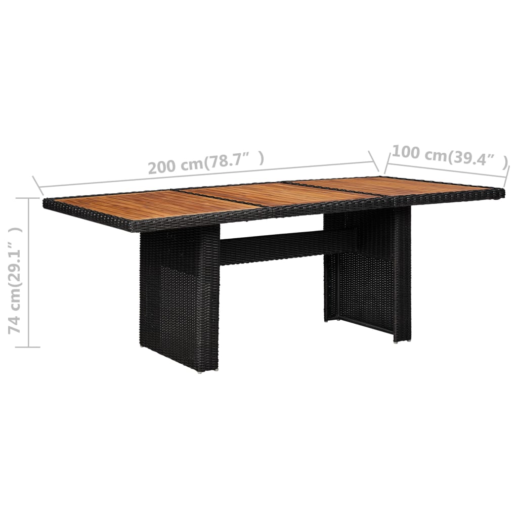 vidaXL Garden Dining Table Black 200x100x74 cm Poly Rattan
