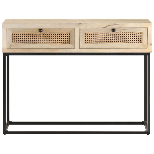 323512 vidaXL Console Table 100x35x76 cm Solid Mango Wood and Natural Cane