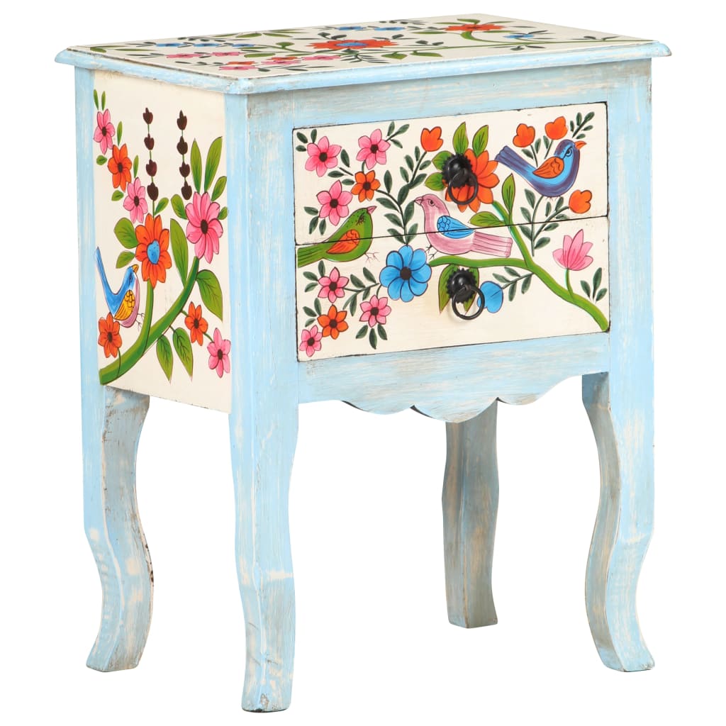 vidaXL Hand Painted Bedside Cabinet 40x30x50 cm Solid Mango Wood
