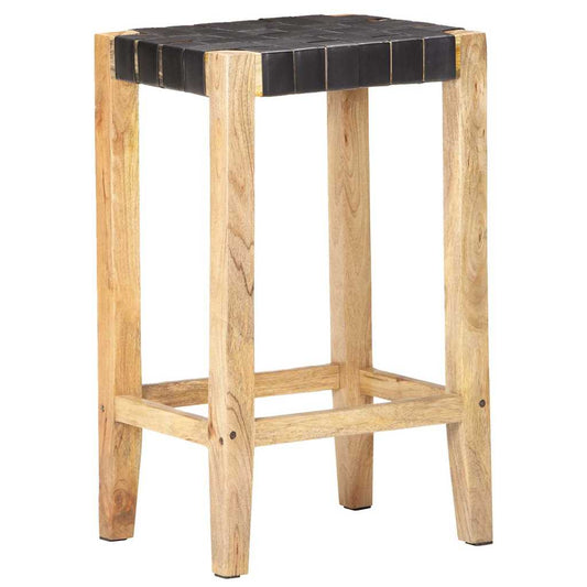 vidaXL Bar Stools 2 pcs Black Real Leather 75 cm