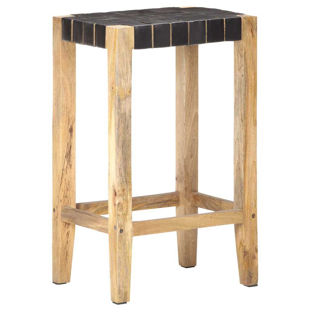 vidaXL Bar Stools 2 pcs Black Real Leather 75 cm