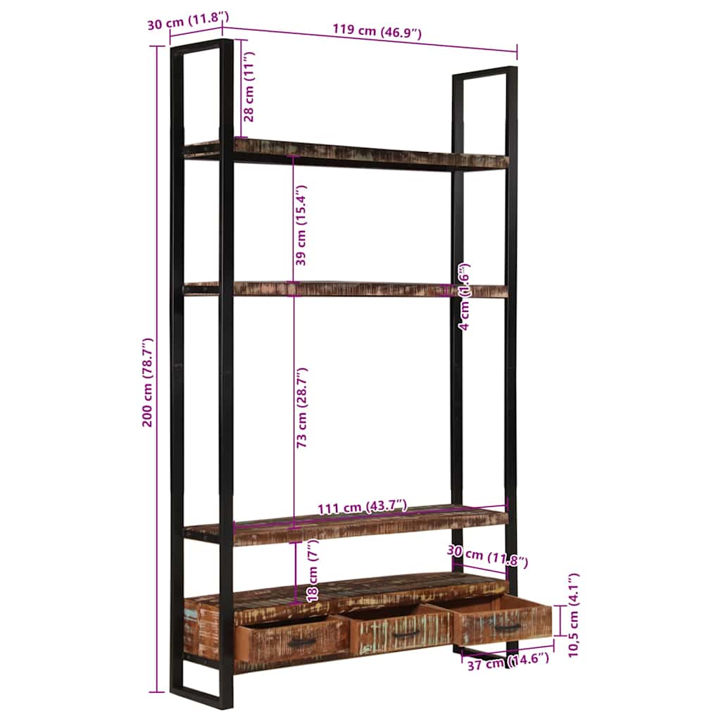 321054 vidaXL Bookshelf 118x30x200 cm Solid Reclaimed Wood