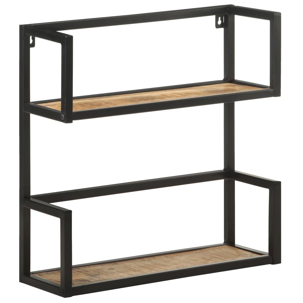 vidaXL Wall Shelf | Natural wood, Black | Rough mango wood, Powder-coated iron