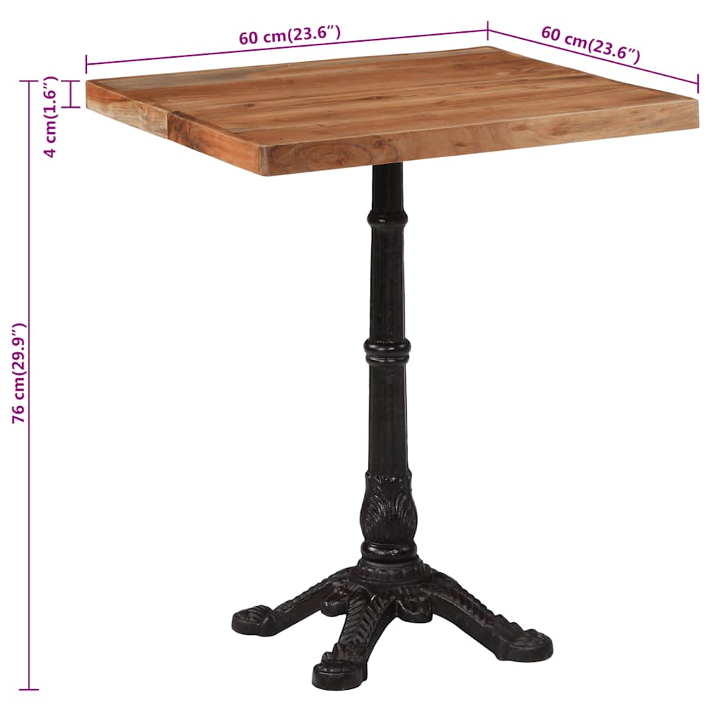 vidaXL Bistro Table 60x60x76 cm Solid Acacia Wood