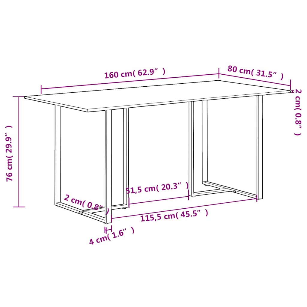 320693 vidaXL Dining Table 160 cm Rough Mango Wood