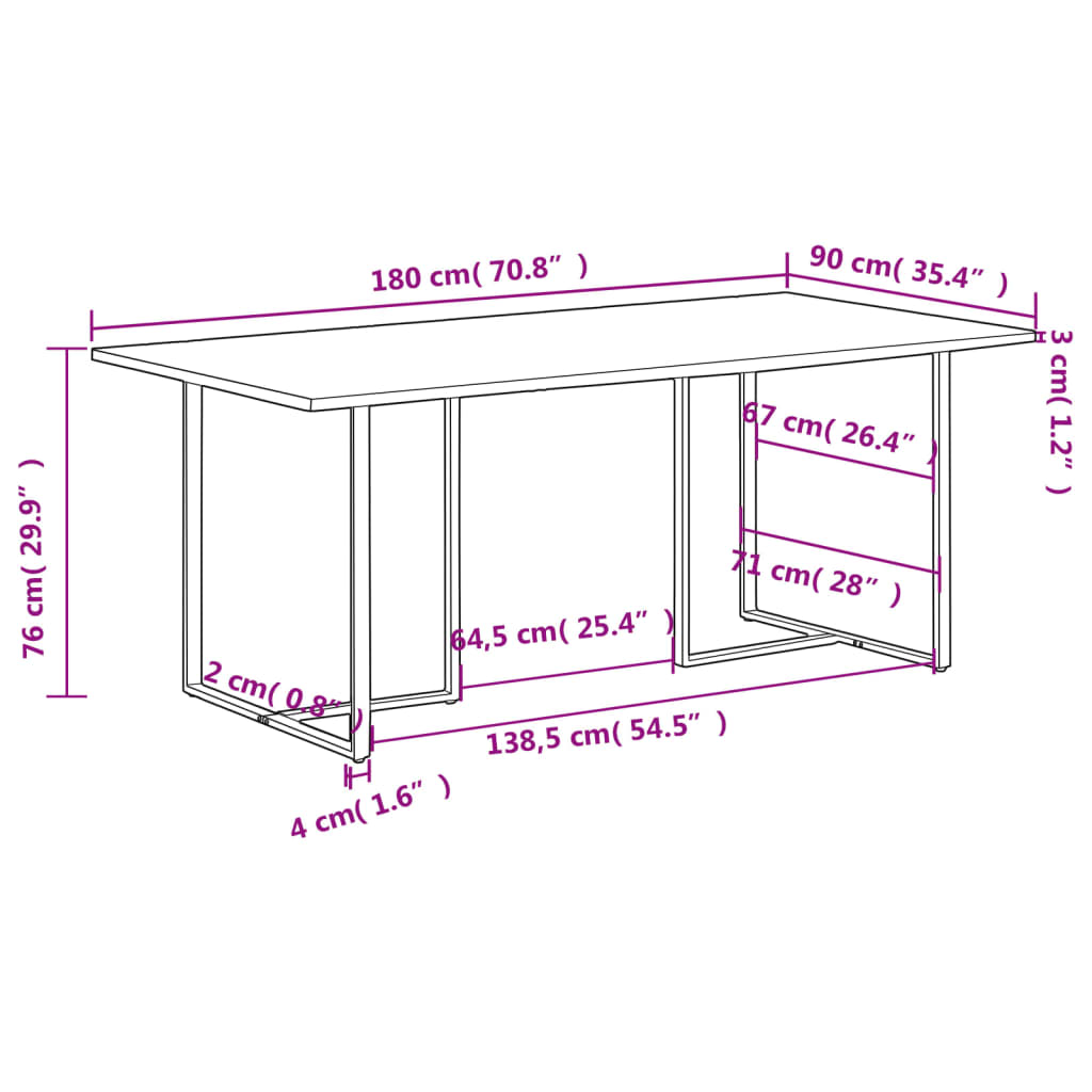 vidaXL Dining Table 180 cm Rough Mango Wood