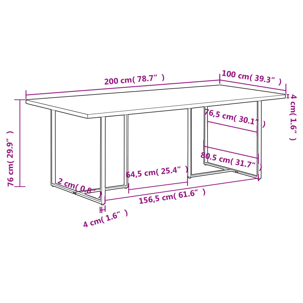 vidaXL Dining Table 200 cm Rough Mango Wood