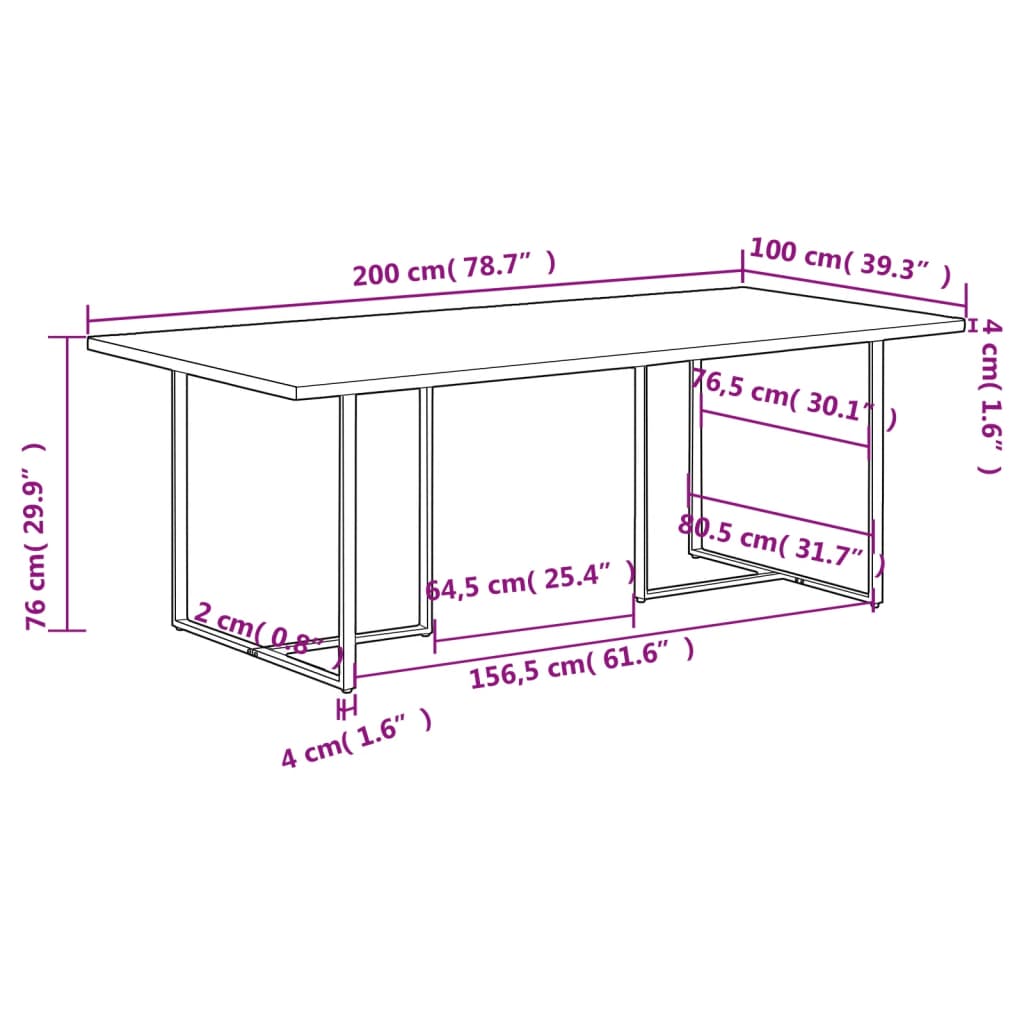 vidaXL Dining Table 200 cm Solid Reclaimed Wood