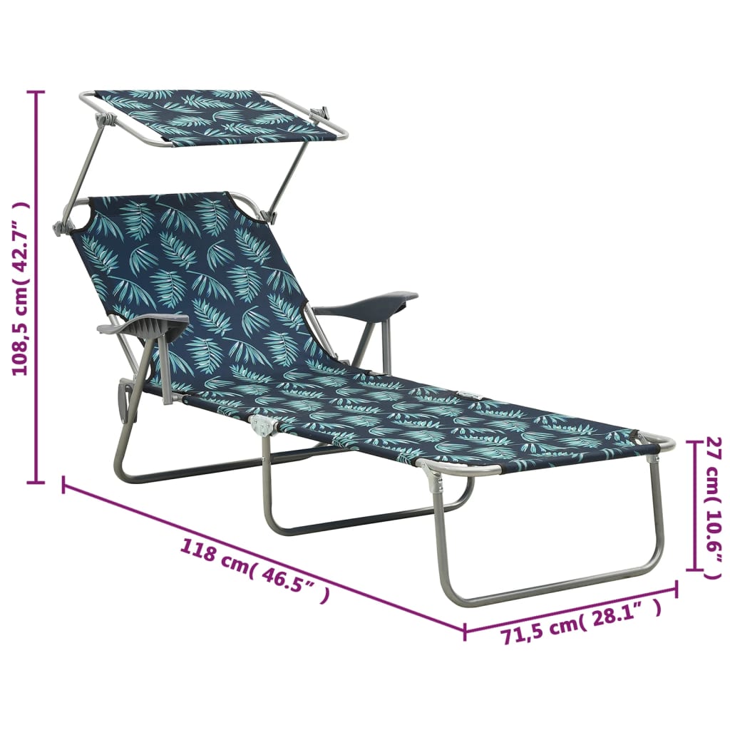 vidaXL Outdoor Sunbed | Leaf print | Steel frame | One size | Foldable
