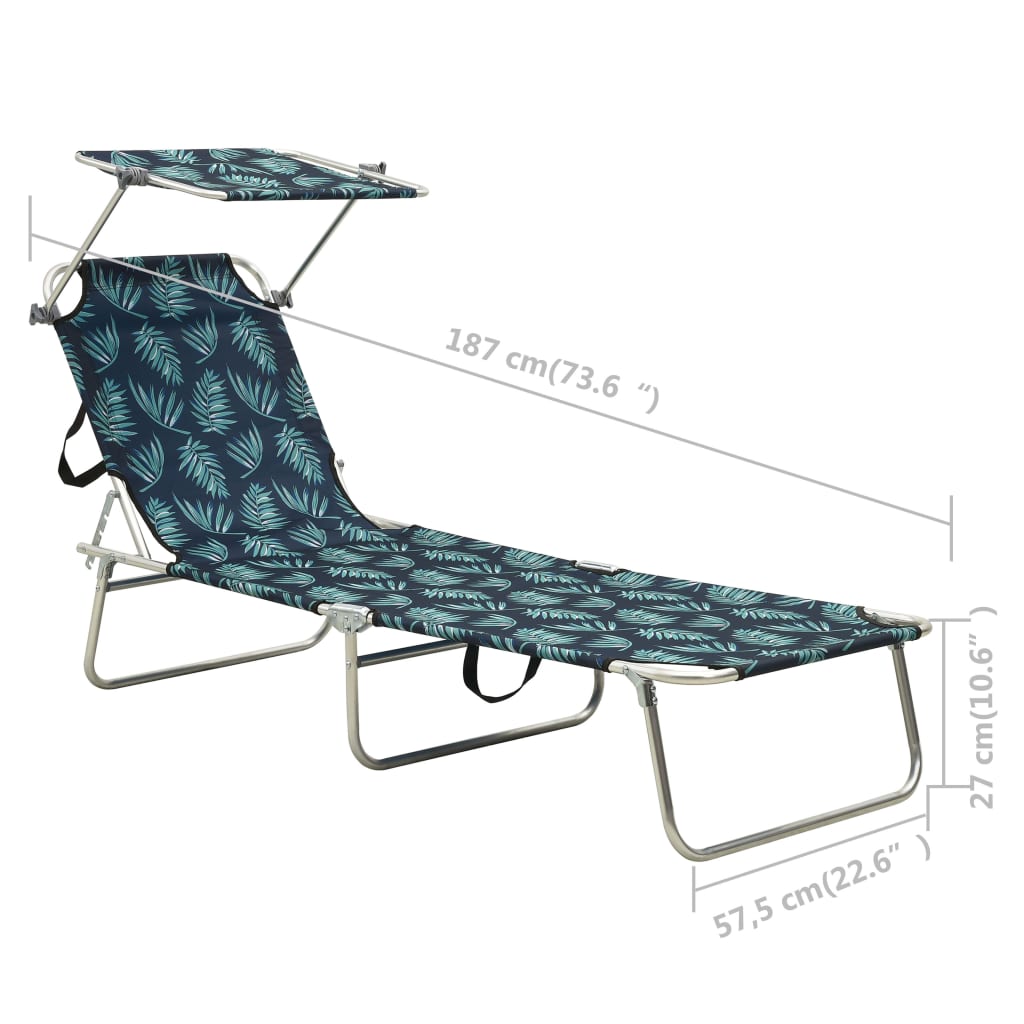 vidaXL Sun Lounger | Leaf print | Powder-coated aluminium | Standard