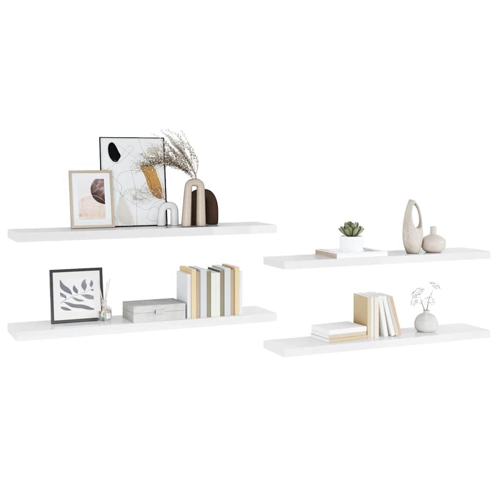 vidaXL Floating Wall Shelves 4 pcs High Gloss White 120x23.5x3.8cm MDF
