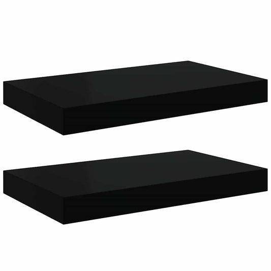 vidaXL Floating Wall Shelves 2 pcs High Gloss Black 40x23.5x3.8 cm MDF