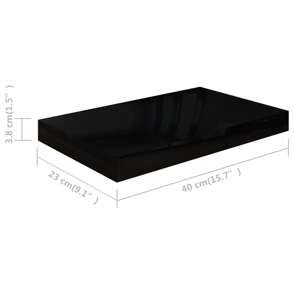vidaXL Floating Wall Shelves 2 pcs High Gloss Black 40x23x3.8 cm MDF