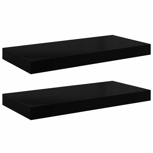 vidaXL Floating Wall Shelves 2 pcs High Gloss Black 50x23.5x3.8 cm MDF