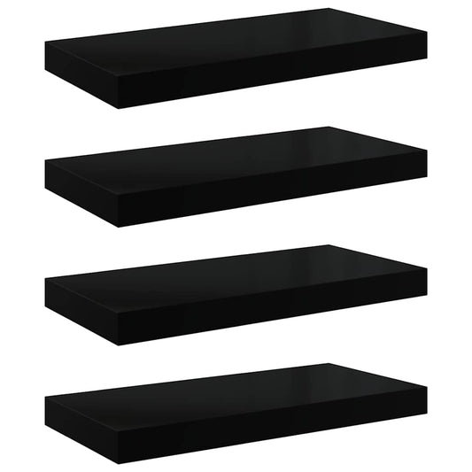 vidaXL Floating Wall Shelves 4 pcs High Gloss Black 50x23.5x3.8 cm MDF