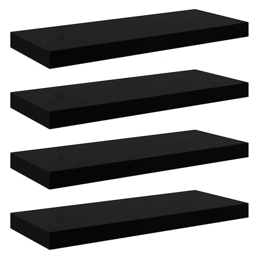 vidaXL Floating Wall Shelves 4 pcs High Gloss Black 60x23,5x3,8 cm MDF