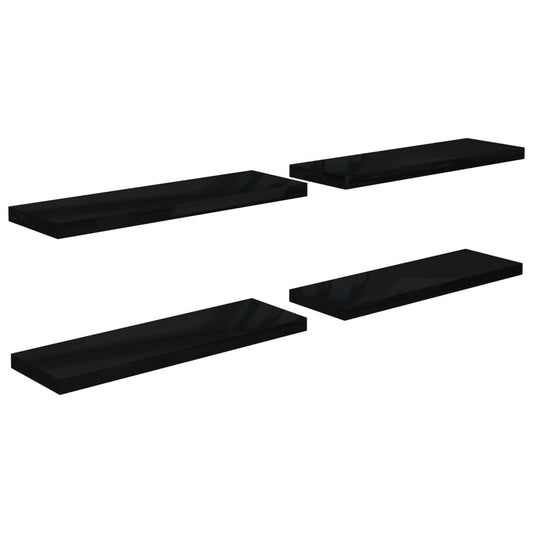 vidaXL Floating Wall Shelves 4 pcs High Gloss Black 80x23.5x3.8 cm MDF